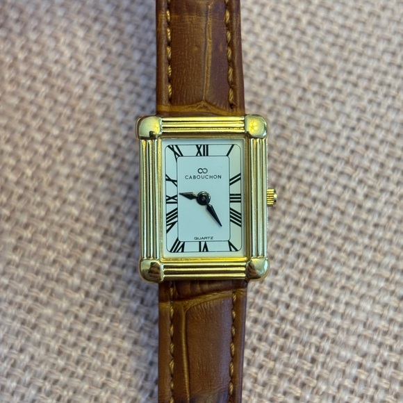 Vintage CABOUCHON Gold Tone Tank Watch - Collectors Item - Picture 9 of 9